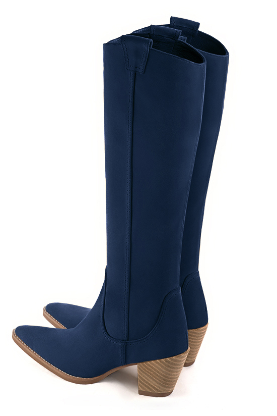 French elegance and refinement for these navy blue cowboy boots, 
                available in many subtle leather and colour combinations. Pretty boot adjustable to your measurements in height and width
Customizable or not, in your materials and colors.
Its side zip and her round cutout will leave you very comfortable.
Perfect on jeans, shorts or bohemian chic dress. 
                Made to measure. Especially suited to thin or thick calves.
                Matching clutches for parties, ceremonies and weddings.   
                You can customize these knee-high boots to perfectly match your tastes or needs, and have a unique model.  
                Choice of leathers, colours, knots and heels. 
                Wide range of materials and shades carefully chosen.  
                Rich collection of flat, low, mid and high heels.  
                Small and large shoe sizes - Florence KOOIJMAN